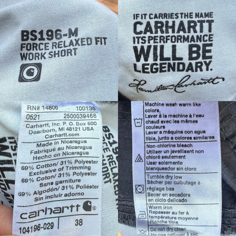 Carhartt Men's Gray Force Relaxed Fit Ripstop Canvas Work Short Size 38 BS196-M - Picture 13 of 14